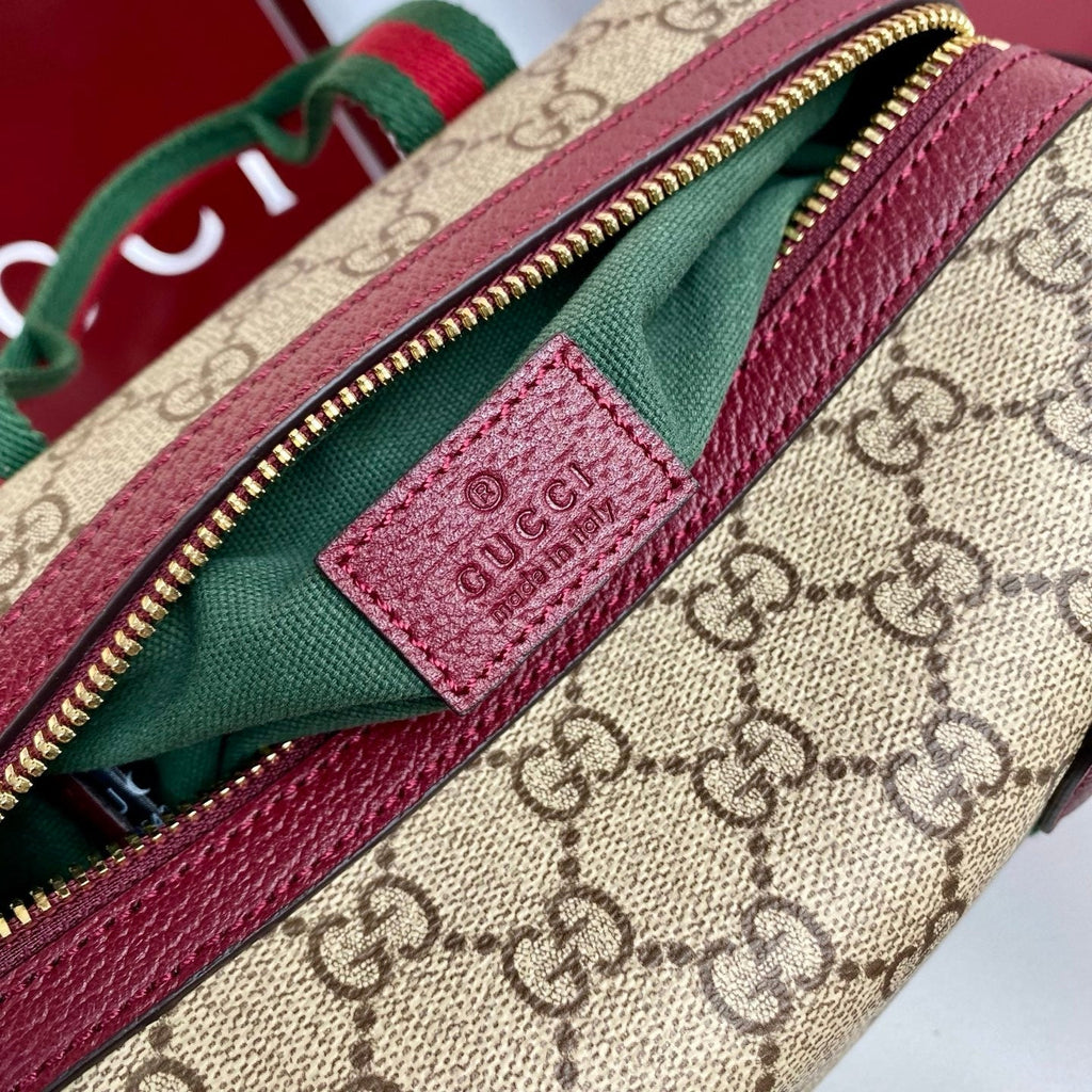 Gucci 25 GG Handbag 20cm  Beige mix Rosso Ancora Red Canvas Leather 286710