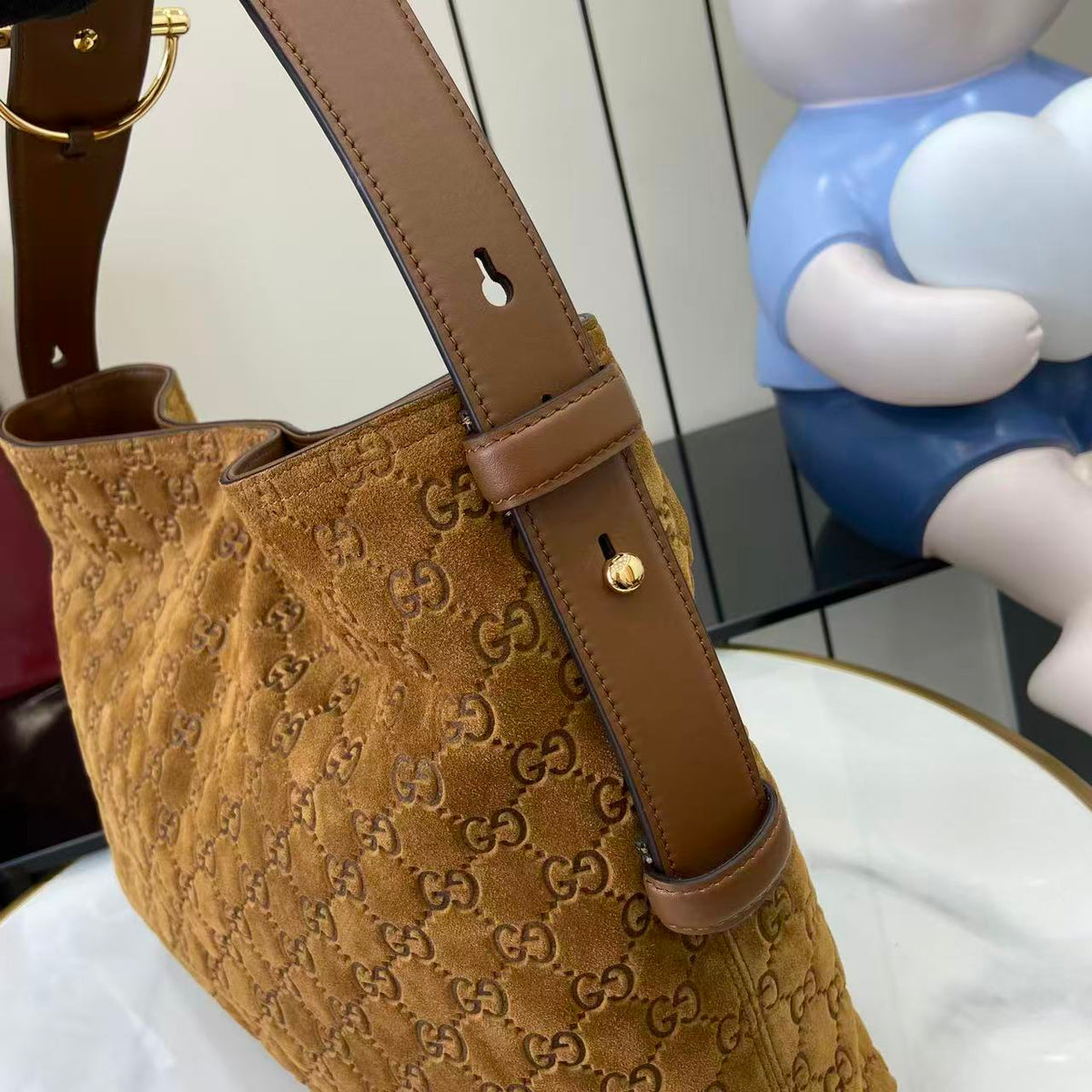 Gucci 25 Beatrix Handbag Brown Gold Suede