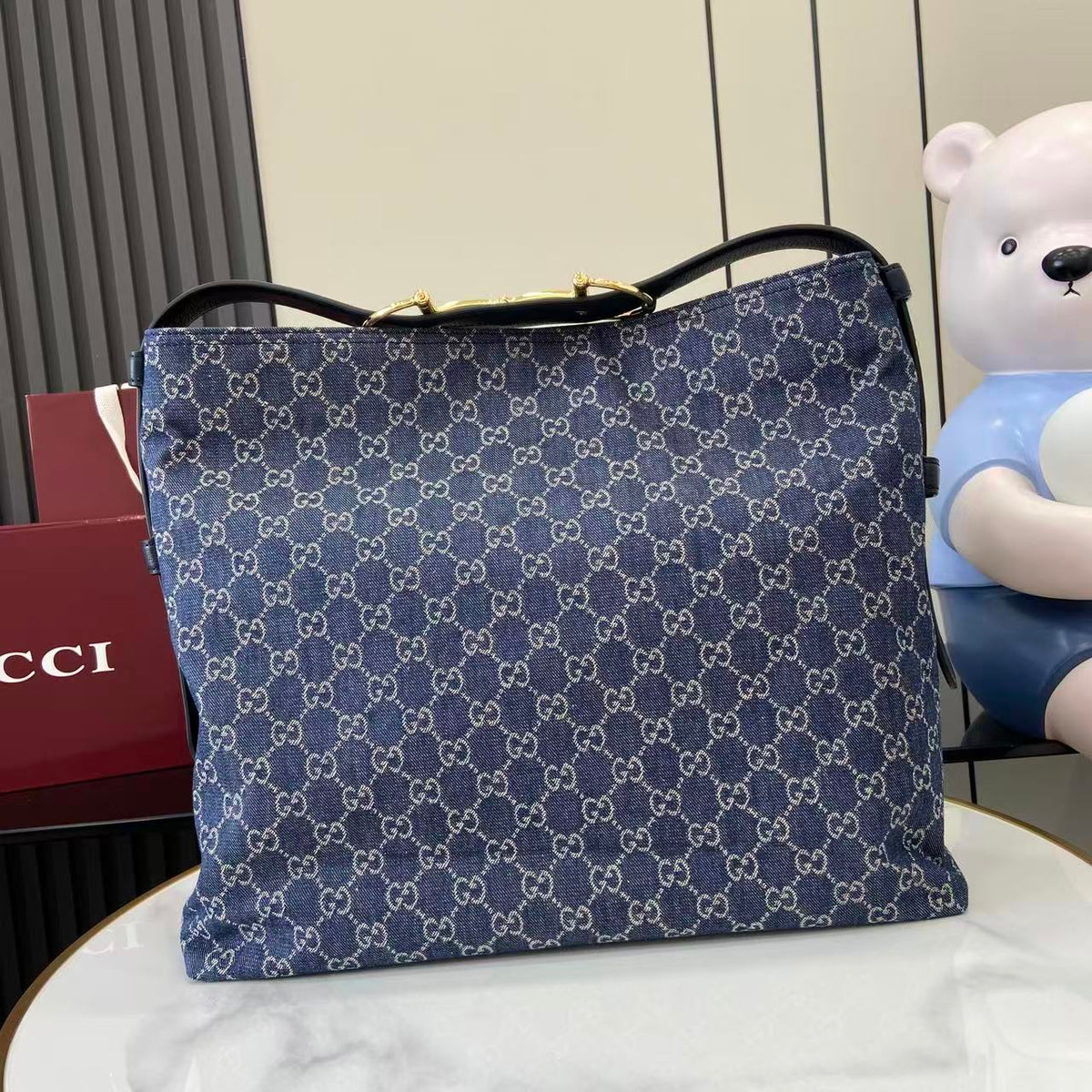 Gucci 25 Beatrix 40cm Handbag Navy Blue Denim Leather 292318