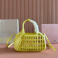 Miu Leather Basket Bag 24cm Lemon Yellow Cowhide 255473
