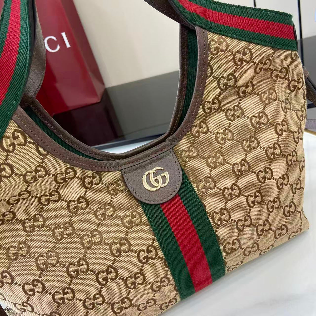 Gucci 25 Giglio 25cm Bag Beige Canvas Leather 292388