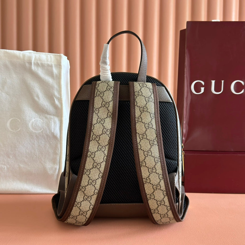 GG Small Ophidia Backpack Beige & Dark Brown GG Monogram Fabric 272187