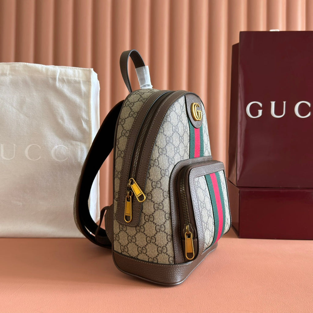 GG Small Ophidia Backpack Beige & Dark Brown GG Monogram Fabric 272187