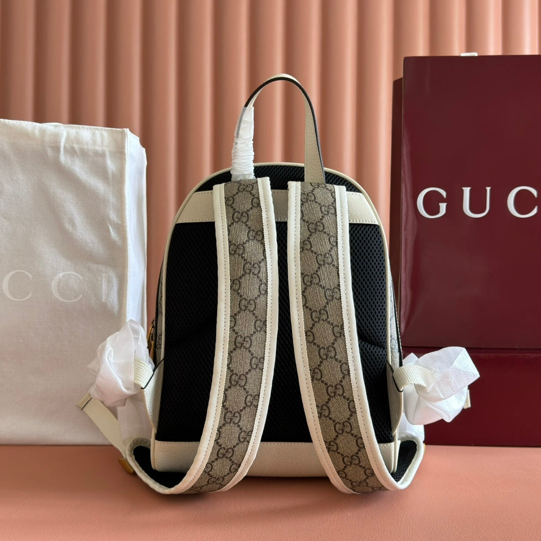GG Small Ophidia Backpack Beige & White GG Monogram Fabric 272186