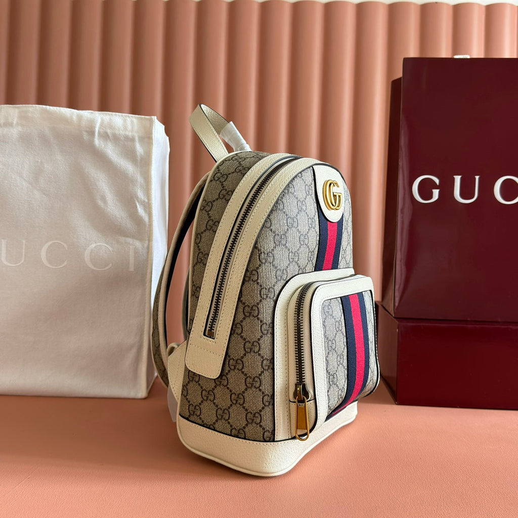 GG Small Ophidia Backpack Beige & White GG Monogram Fabric 272186