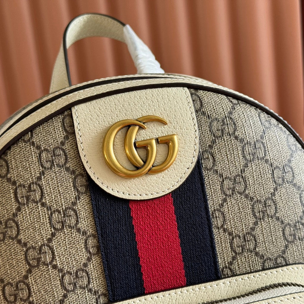 GG Small Ophidia Backpack Beige & White GG Monogram Fabric 272186