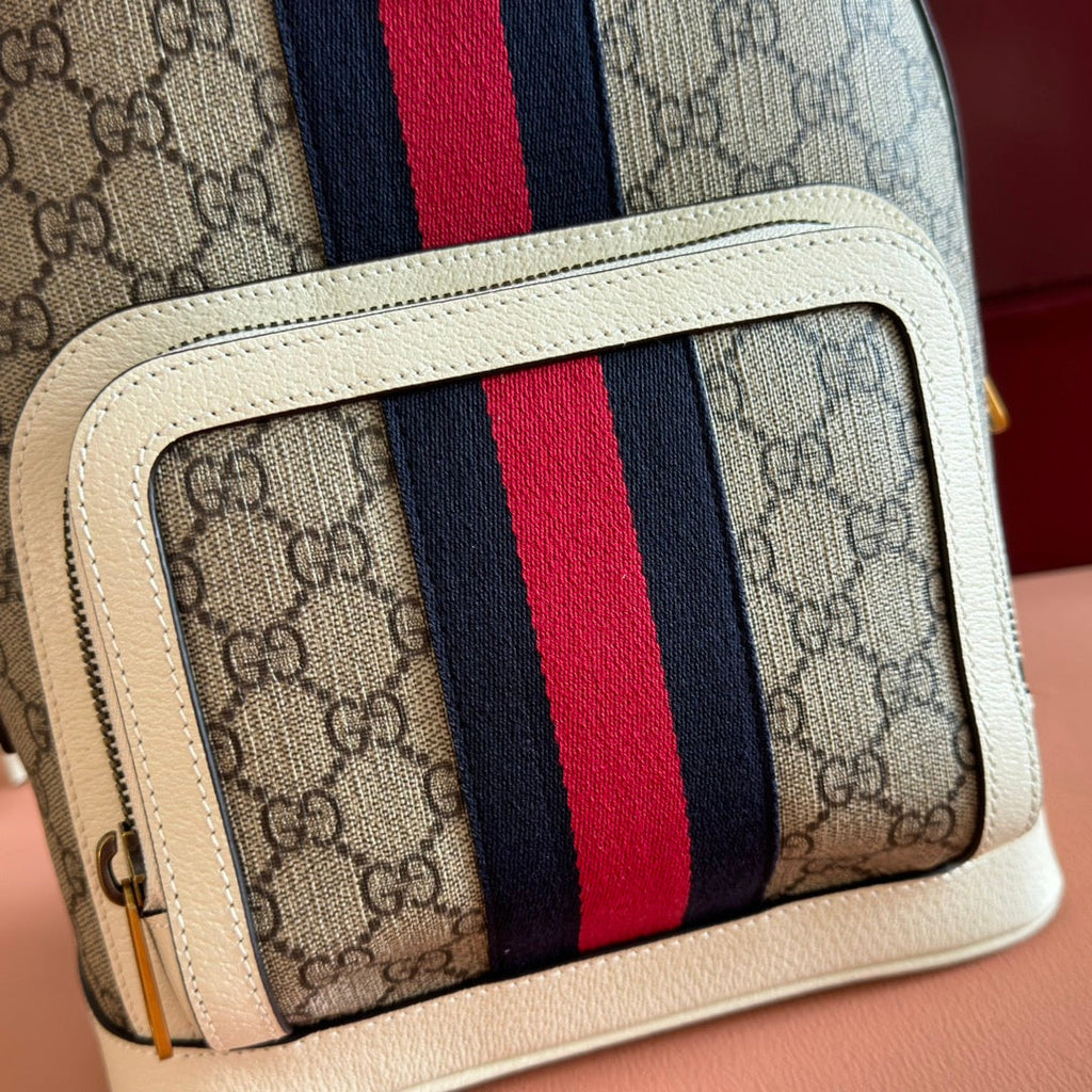 GG Small Ophidia Backpack Beige & White GG Monogram Fabric 272186