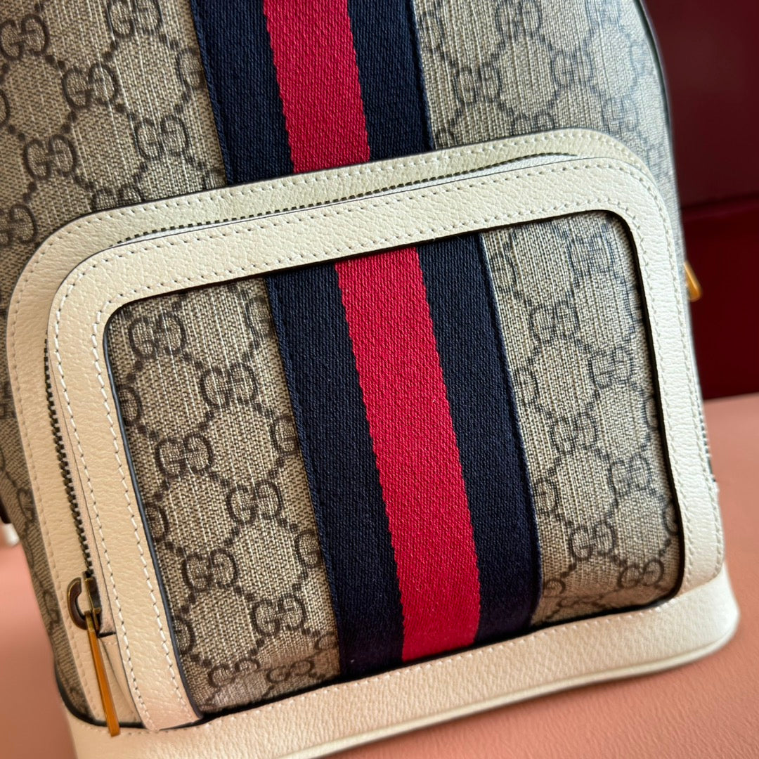 GG Small Ophidia Backpack Beige & White GG Monogram Fabric 272186