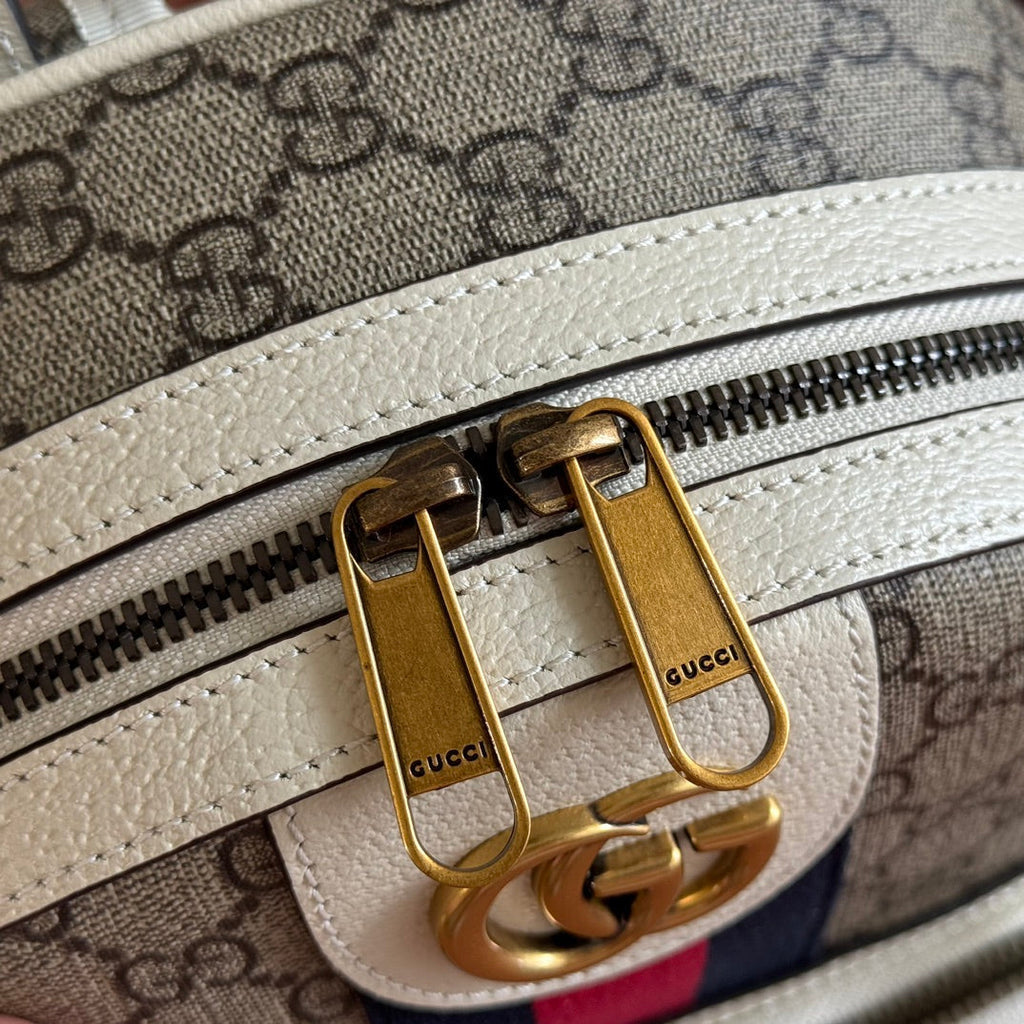 GG Small Ophidia Backpack Beige & White GG Monogram Fabric 272186