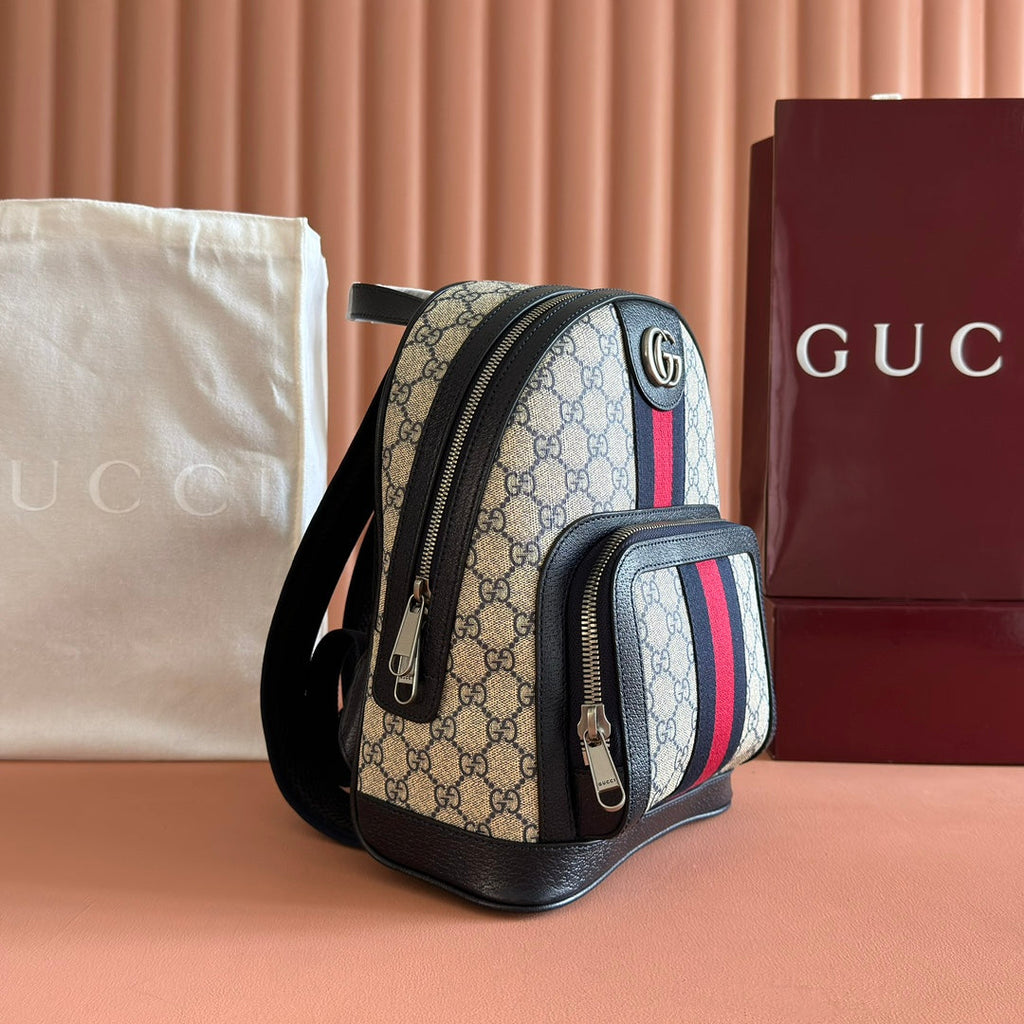 GG Small Ophidia Backpack Beige & Black GG Monogram Fabric 272185