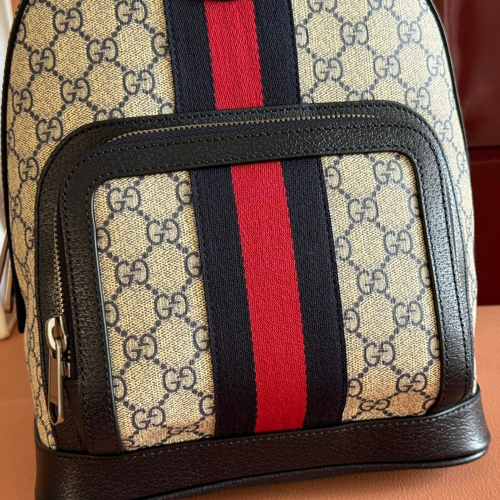 GG Small Ophidia Backpack Beige & Black GG Monogram Fabric 272185