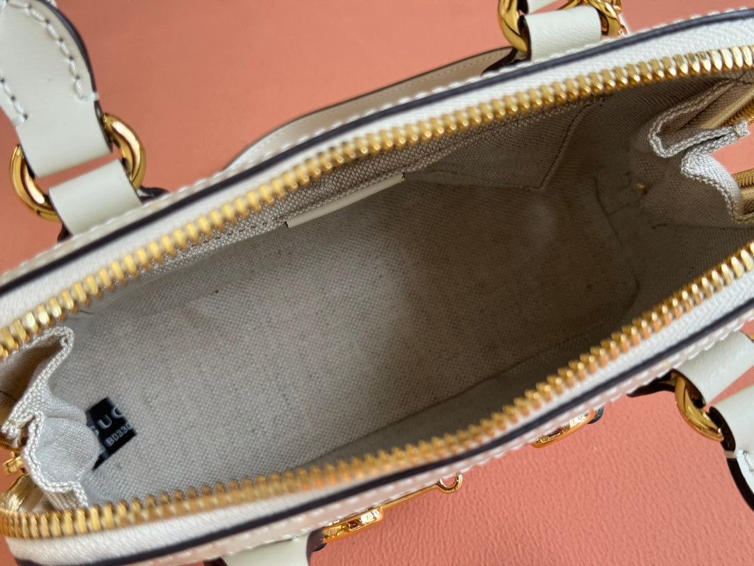 GG Horsebit 1955 Small Top Handle Bag Beige & Dark Brown GG Monogram Fabric 272172