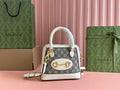 GG Horsebit 1955 Small Top Handle Bag Beige & White GG Monogram Fabric 272171