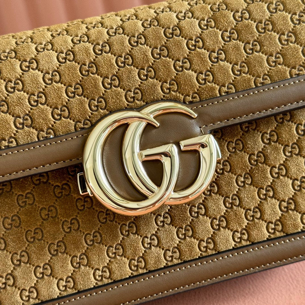 GG Go Small Shoulder Bag Dark Brown Suede Cafskin 272157