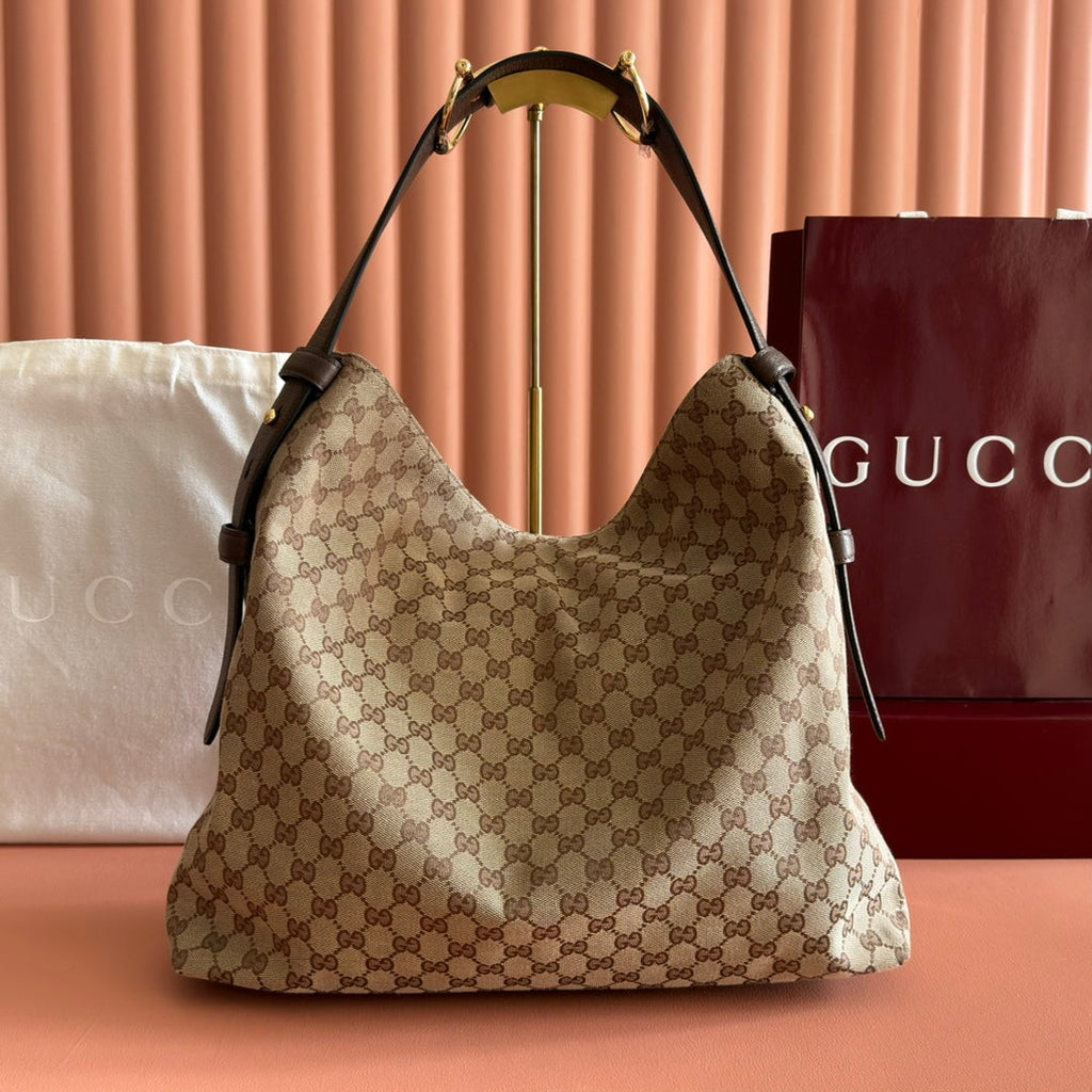 GG Beatrix Large Tote Bag  Beige & Dark Brown GG Monogram Fabric 272142