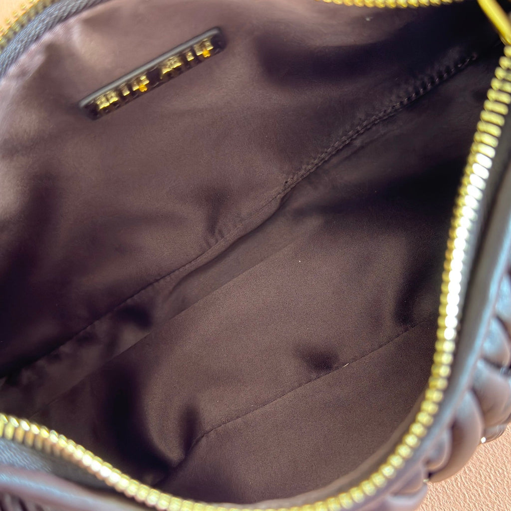 Miu Wander Matelassé Shoulder Bag 25cm Coffee Lambskin