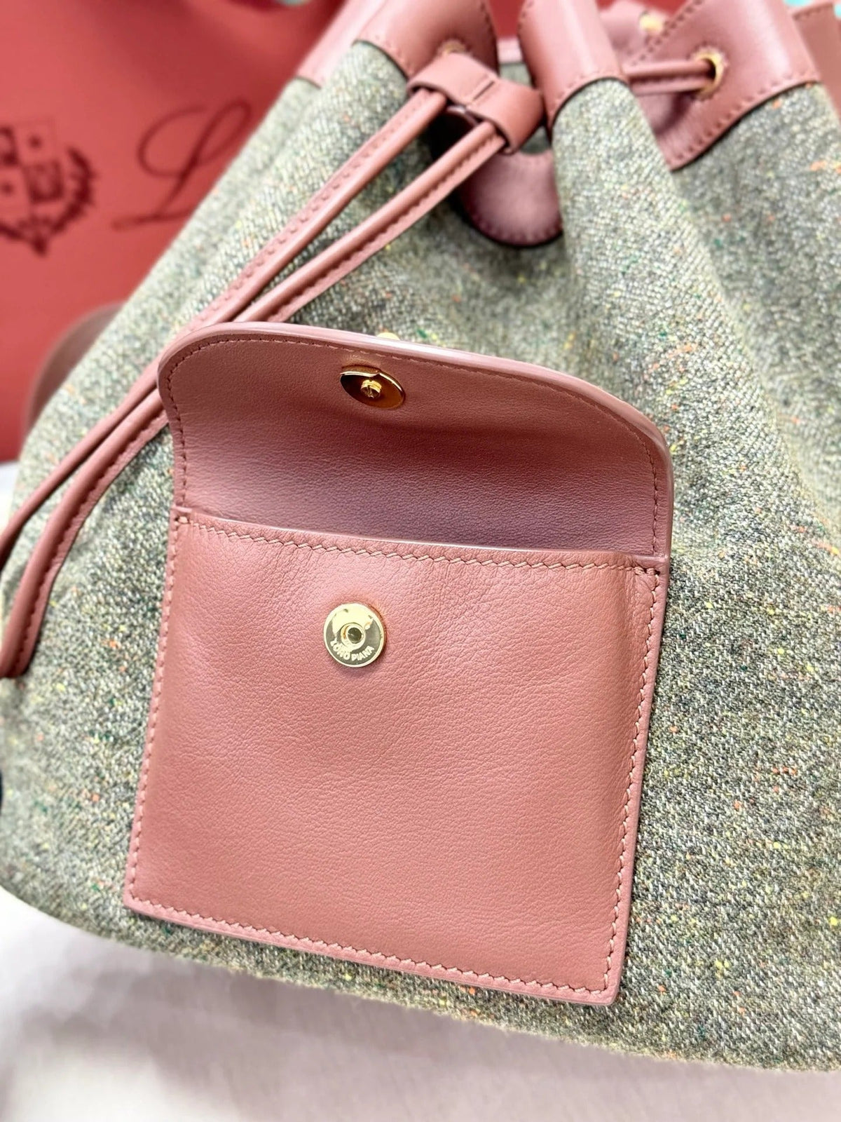 LP 2026 Extra Drawstring Backpack L27 Countryside Sage mix Burnt Tan Wool Leather