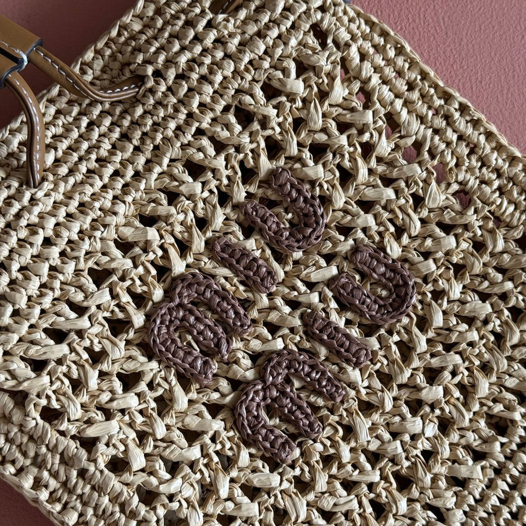 Miu Mini-Bag Beige Brown Woven Raffia 255459