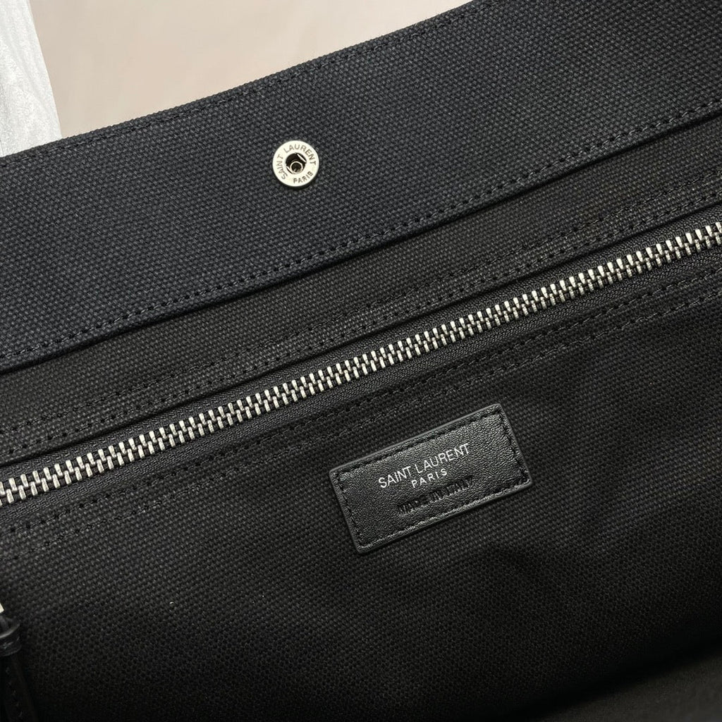Rive Gauche Tote Black Canvas Leather Trim 286024