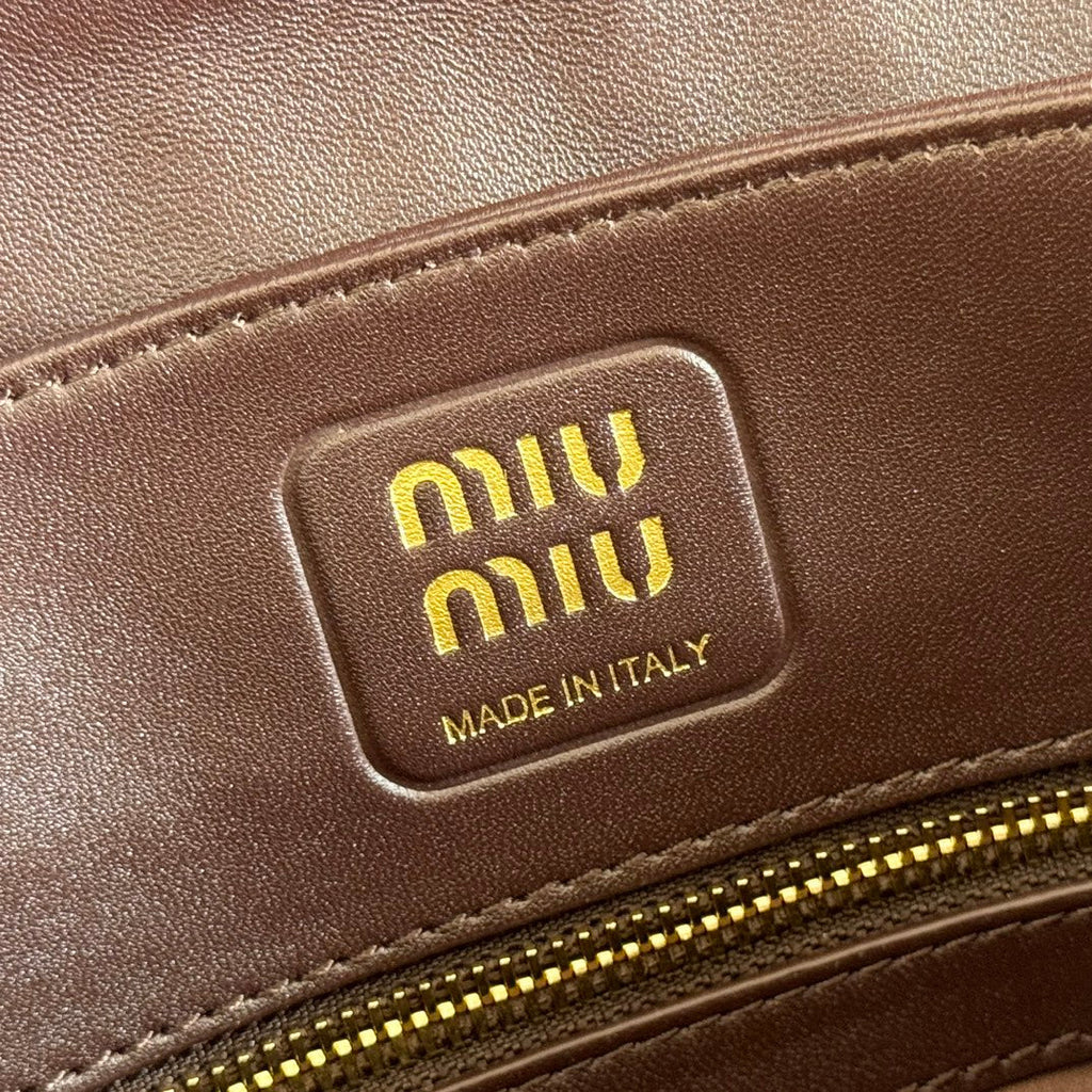 Miu 5bd265 Matelassé Shoulder Bag 28cm Coffee Lambskin