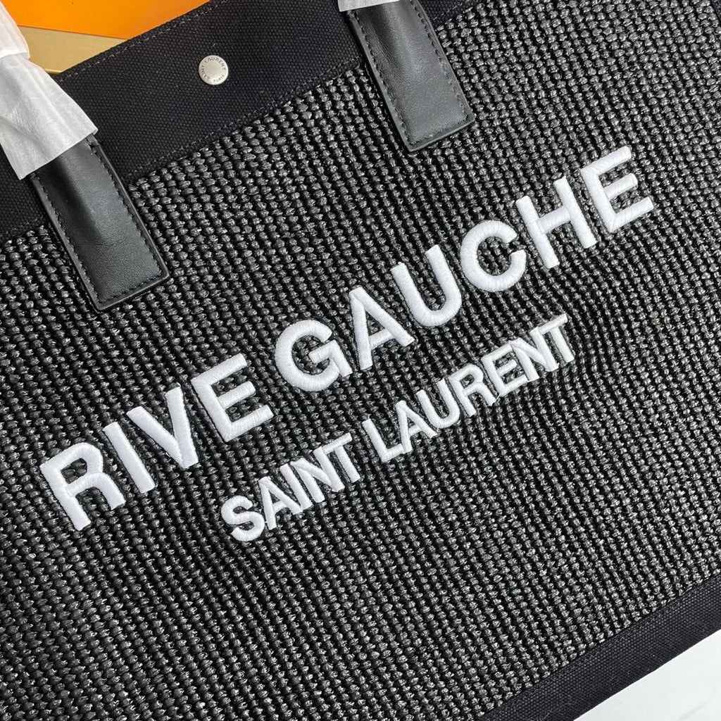Rive Gauche Tote Black Canvas Leather Trim 286018