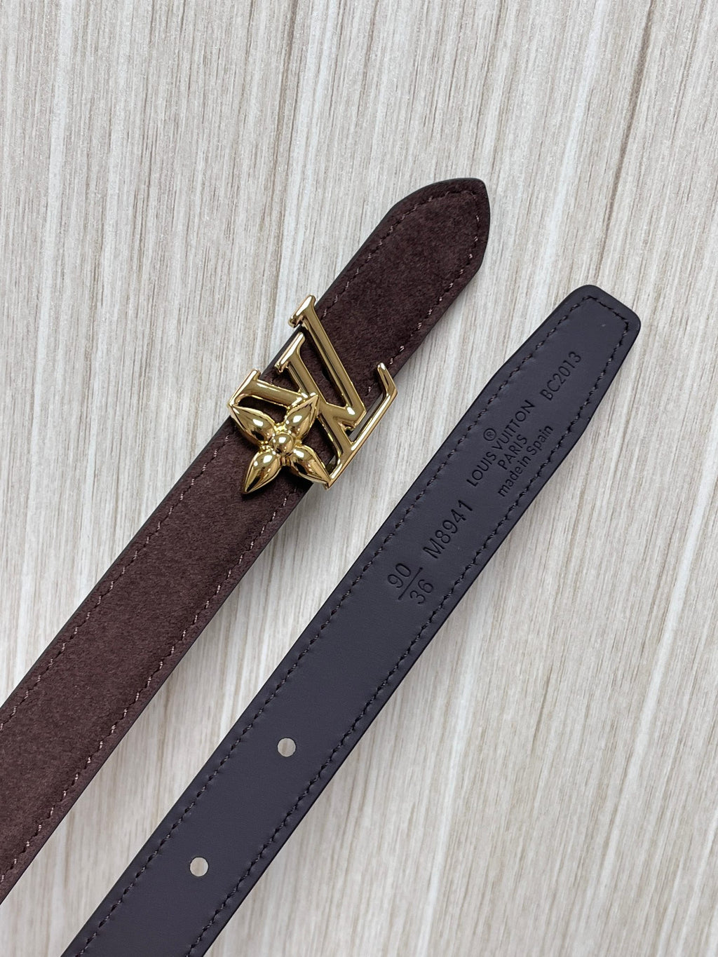 Louis Vuitton LV Bloom 30MM Reversible Belt Suede Brown