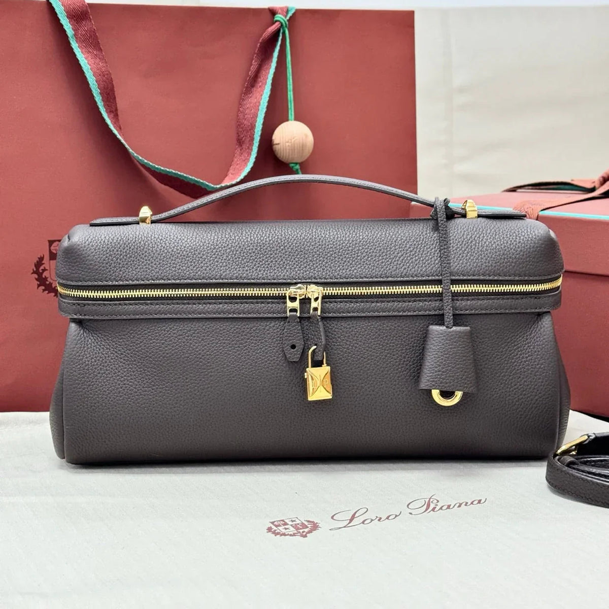 LP 2026 Extra Softy Bag L33 Dark Chocolate Licorice/Sun Gold Grained Calfskin