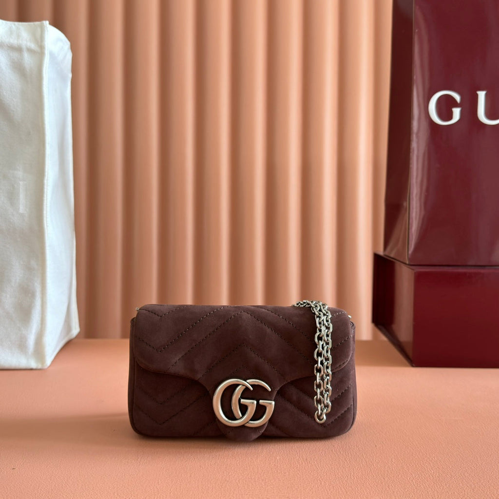 GG Marmont Mini Shoulder Bag Dark Brown Suede 272097