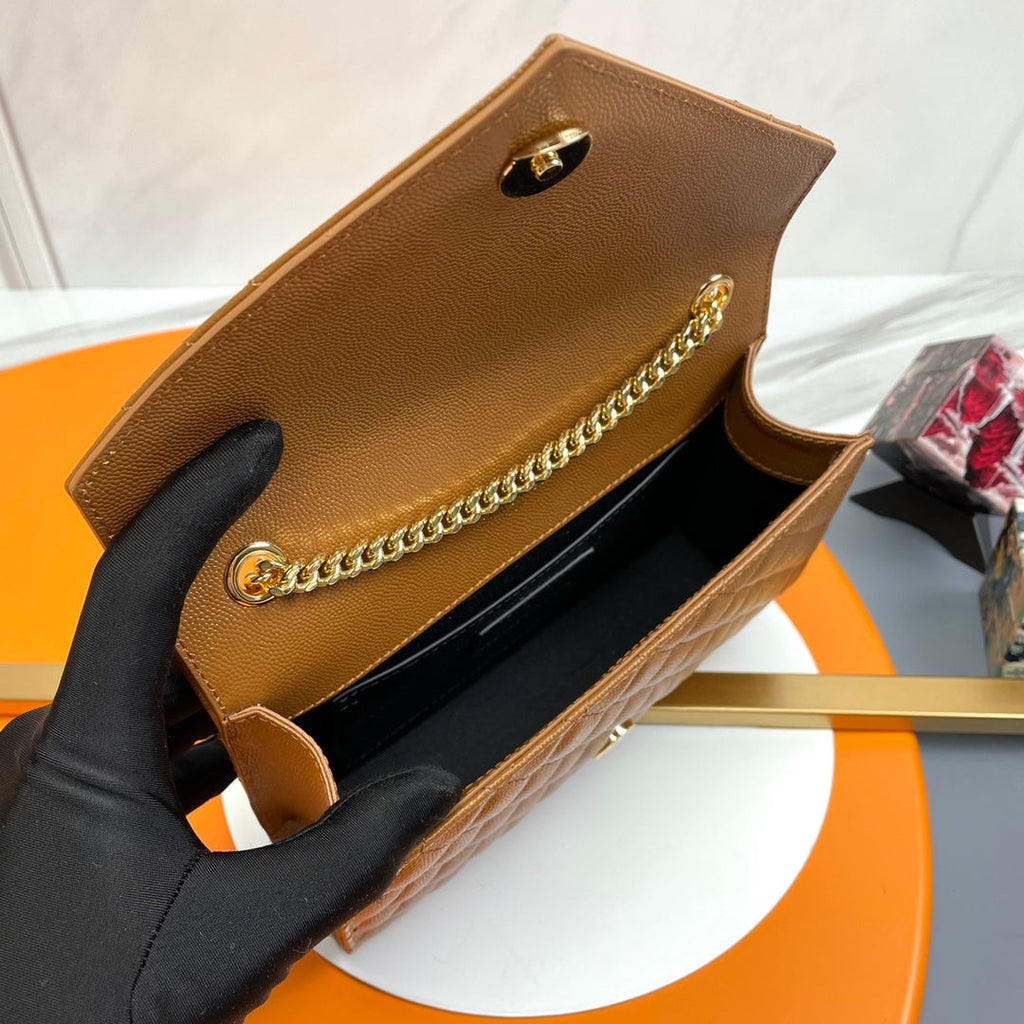 YSL Envelope Small Bag 21cm Brown Embossed Leather 285998