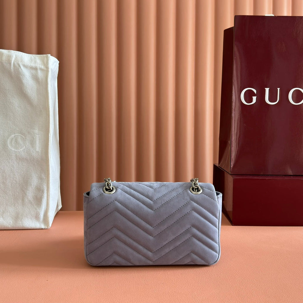 GG Marmont Medium Shoulder Bag Dusty Blue Suede 272094