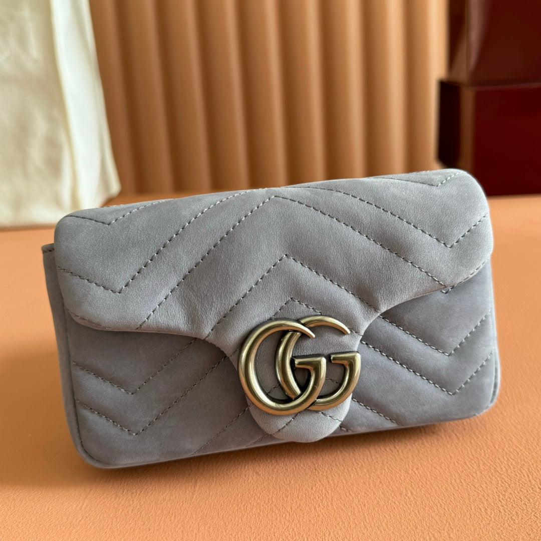 GG Marmont Mini Shoulder Bag Dusty Blue Suede 272092