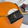 YSL Envelope Small Bag 21cm Black Embossed Leather 285980