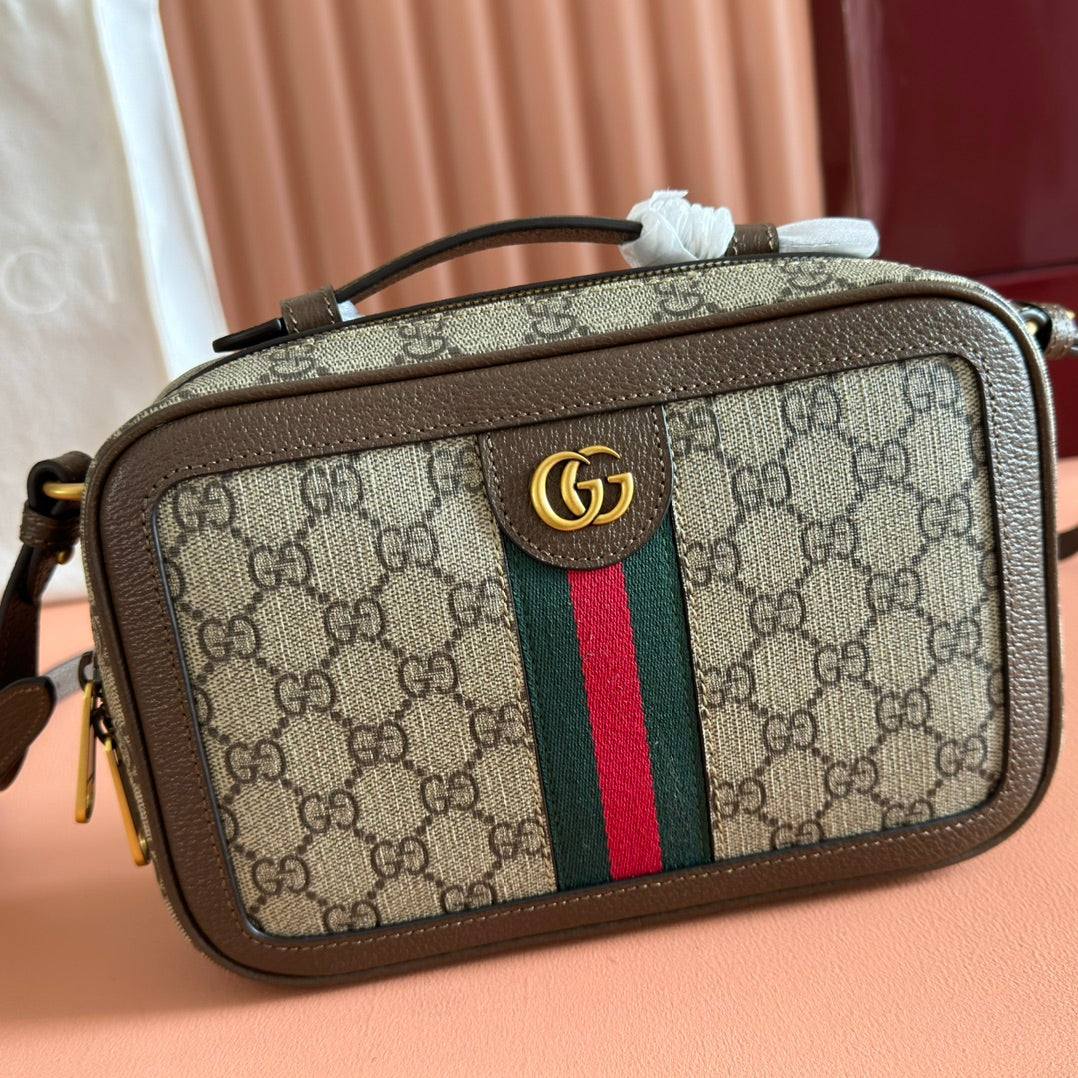 GG Ophidia Small Crossbody Bag Beige & Dark Brown GG Monogram Fabric 272074
