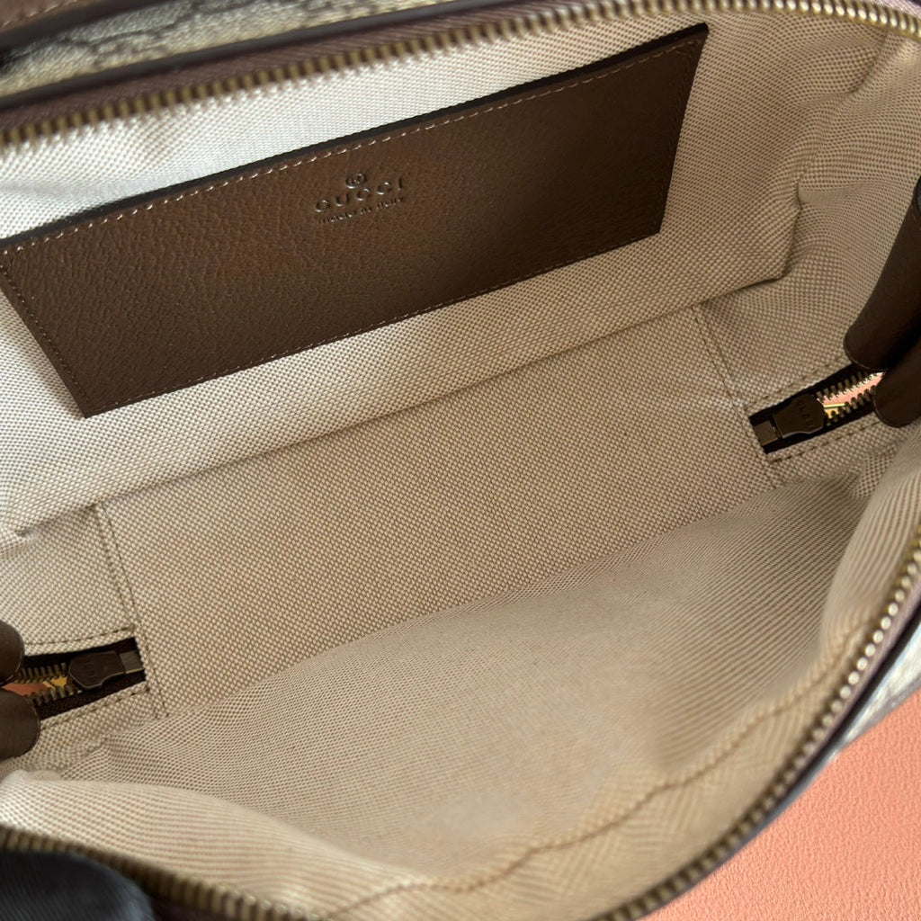 GG Ophidia Small Crossbody Bag Beige & Dark Brown GG Monogram Fabric 272074