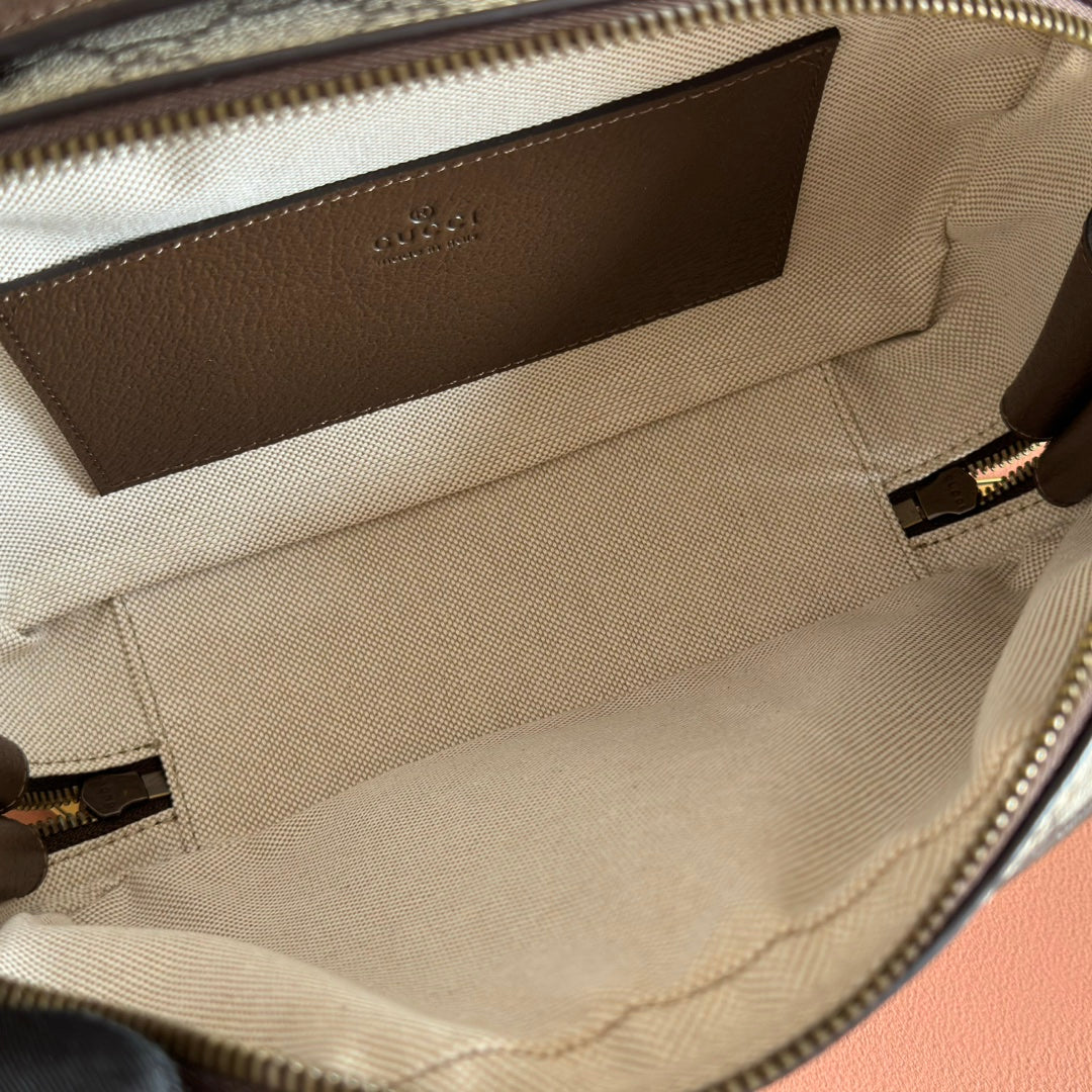 GG Ophidia Small Crossbody Bag Beige & Dark Brown GG Monogram Fabric 272074