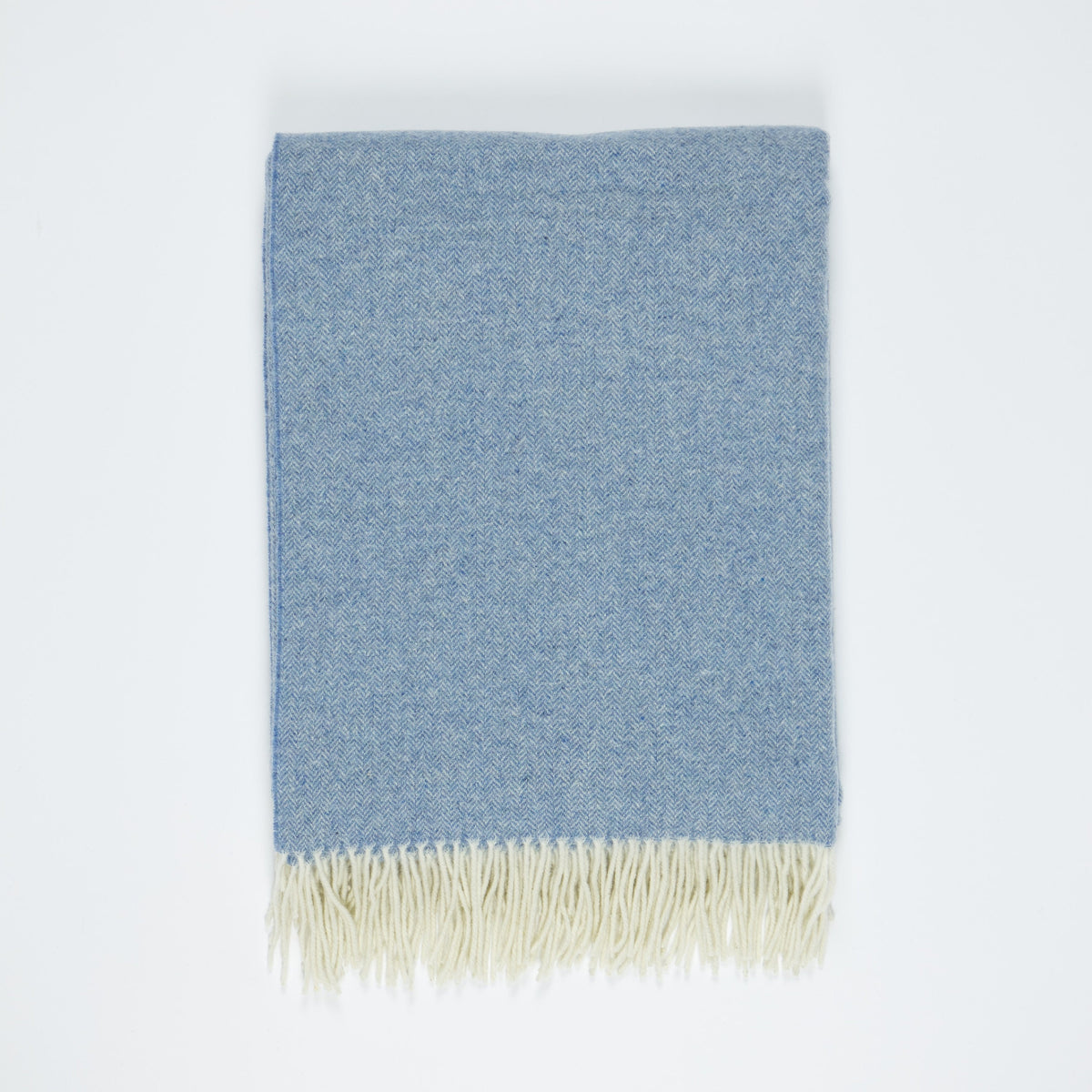Cashmere Merino Wool Throw Blanket: Light Blue Herringbone Weave