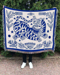 Botanic Tiger Woven Tapestry: Asis Percales Art, Cotton Throw Blanket