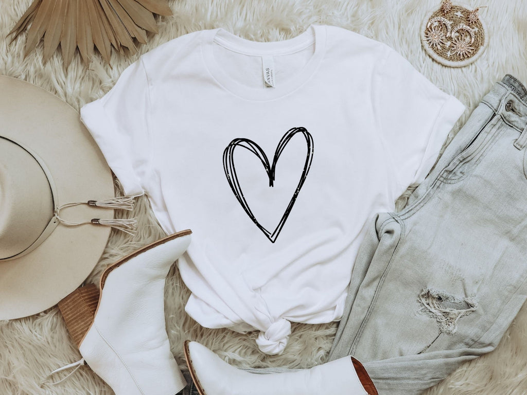 Sparkly Glitter Heart Tee, Lightweight Bella Canvas T-shirt, Minimalist Graphic Top