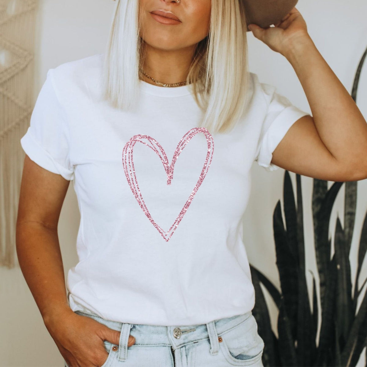 Sparkly Glitter Heart Tee, Lightweight Bella Canvas T-shirt, Minimalist Graphic Top