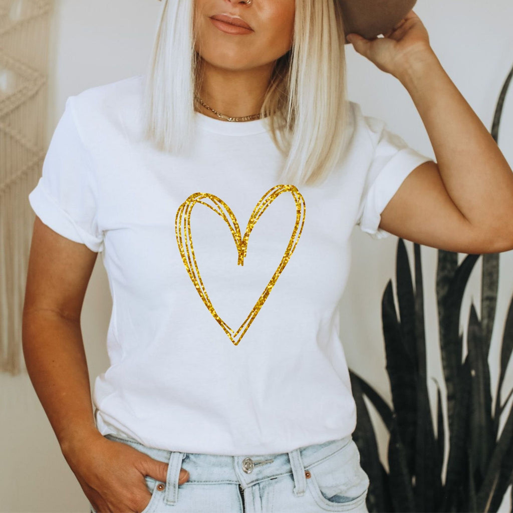Sparkly Glitter Heart Tee, Lightweight Bella Canvas T-shirt, Minimalist Graphic Top