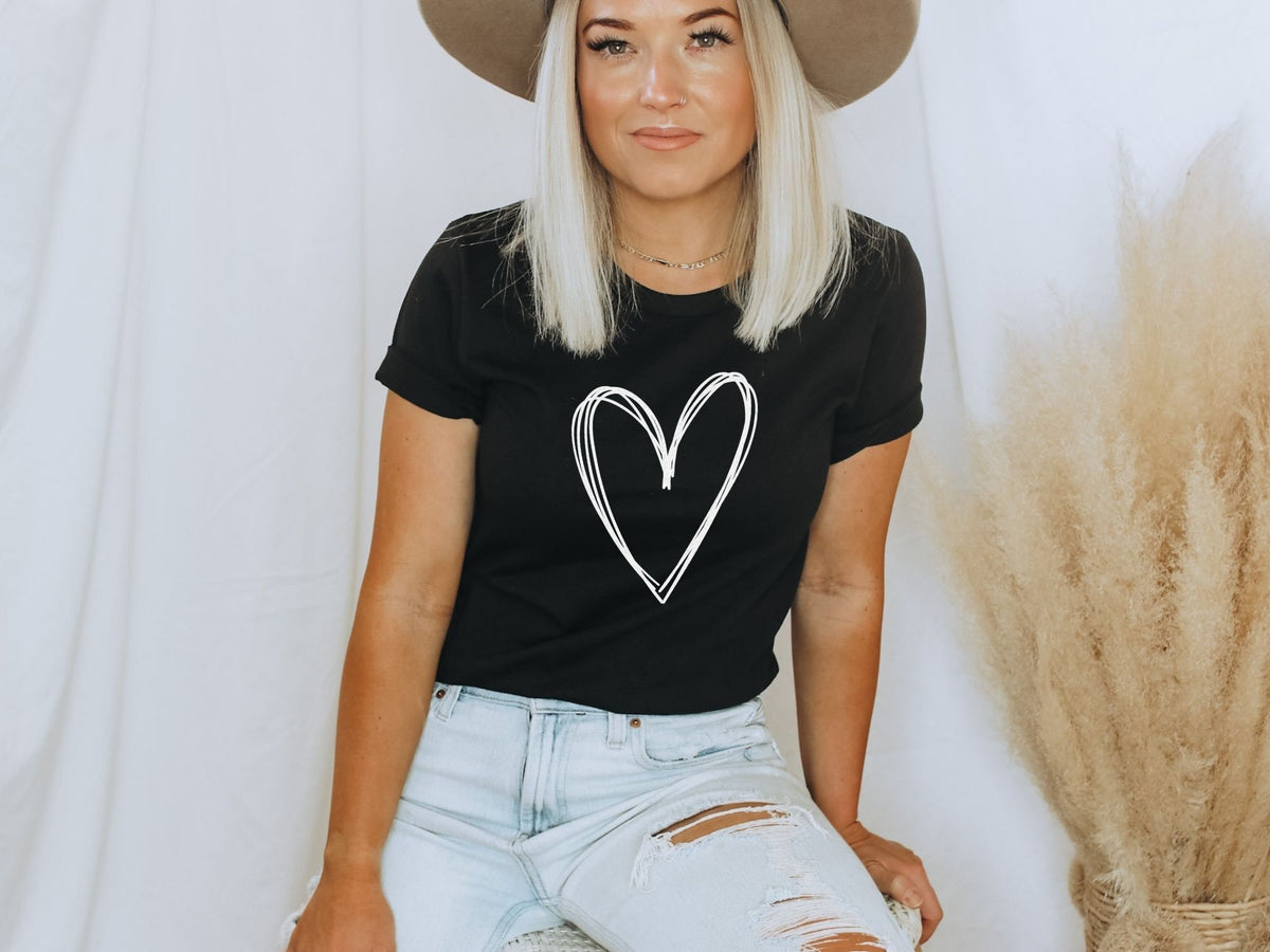 Sparkly Glitter Heart Tee, Lightweight Bella Canvas T-shirt, Minimalist Graphic Top