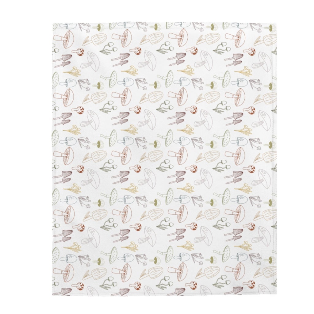Neutral Mushroom Plush Blanket | Toadstool Woodland Theme Cozy Velveteen Throw Blanket | Living Room, Bedroom, Teen, Kids, Dorm Room Gift
