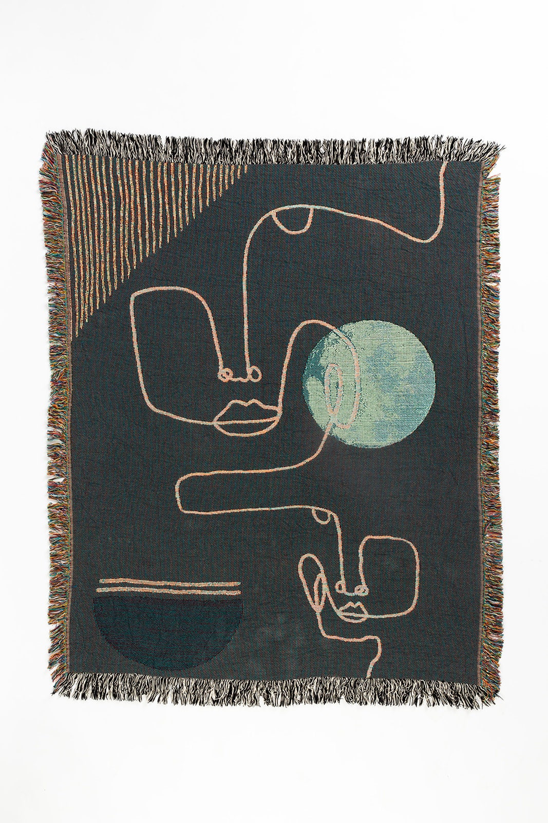 Warm Toned Home Accessory: 100% Cotton Personalized Throw Blanket, Abstract Line Faces Design