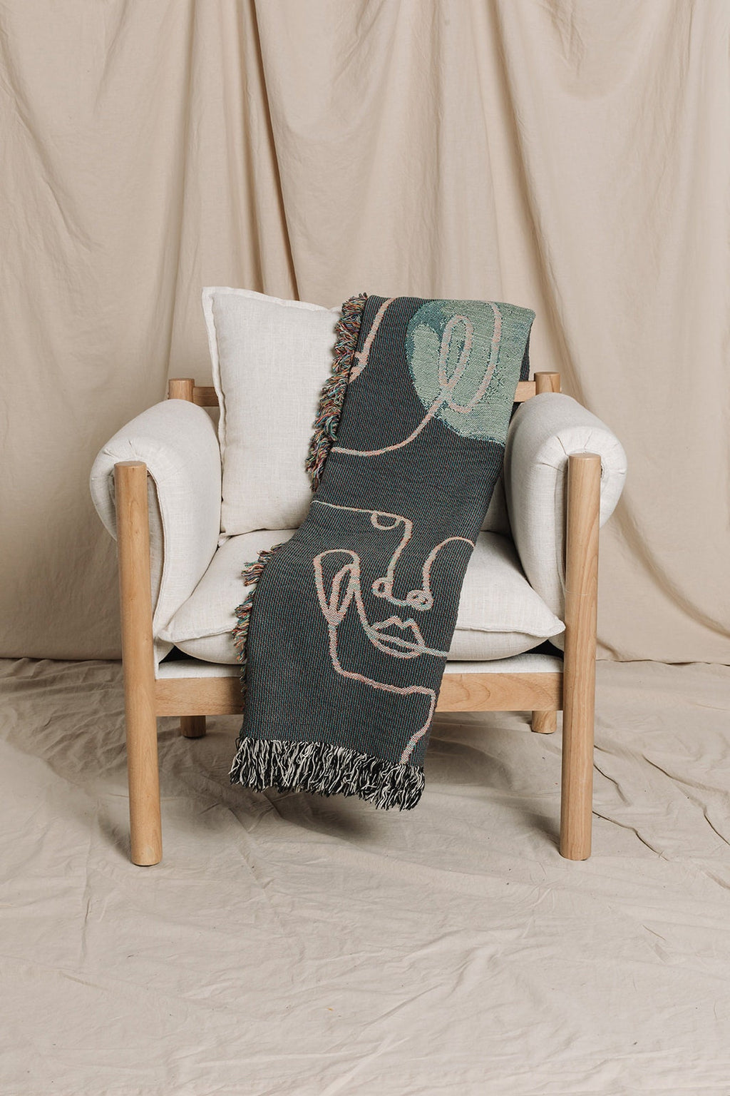 Warm Toned Home Accessory: 100% Cotton Personalized Throw Blanket, Abstract Line Faces Design