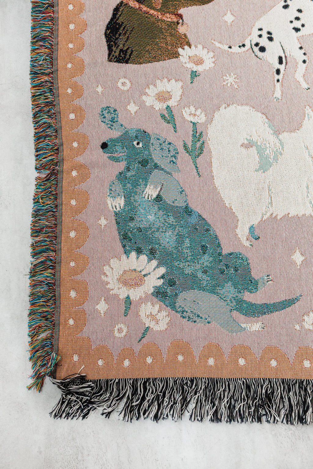 Dog Throw Blanket: Woven Cotton Throw, Pink Animals Blanket, Chocolate Lab, Bulldog, Dachshund, Husky, Chihuahua, Cute Kawaii Maximalist