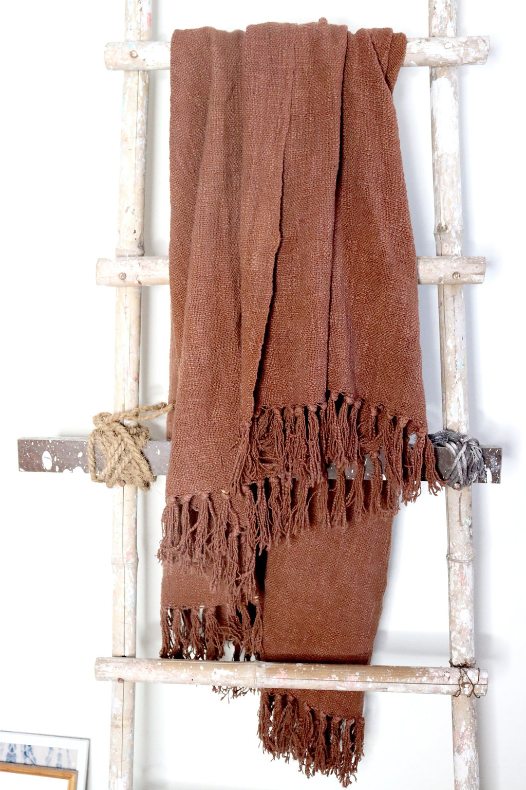 Handwoven Brown Cotton Throw Blanket: Rustic Bohemian Sofa Decor