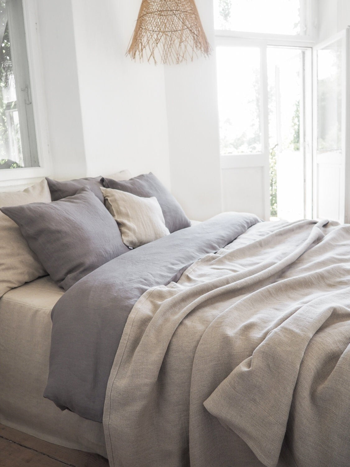 Handmade Stonewashed Linen Blanket, Custom Size Throw Blanket