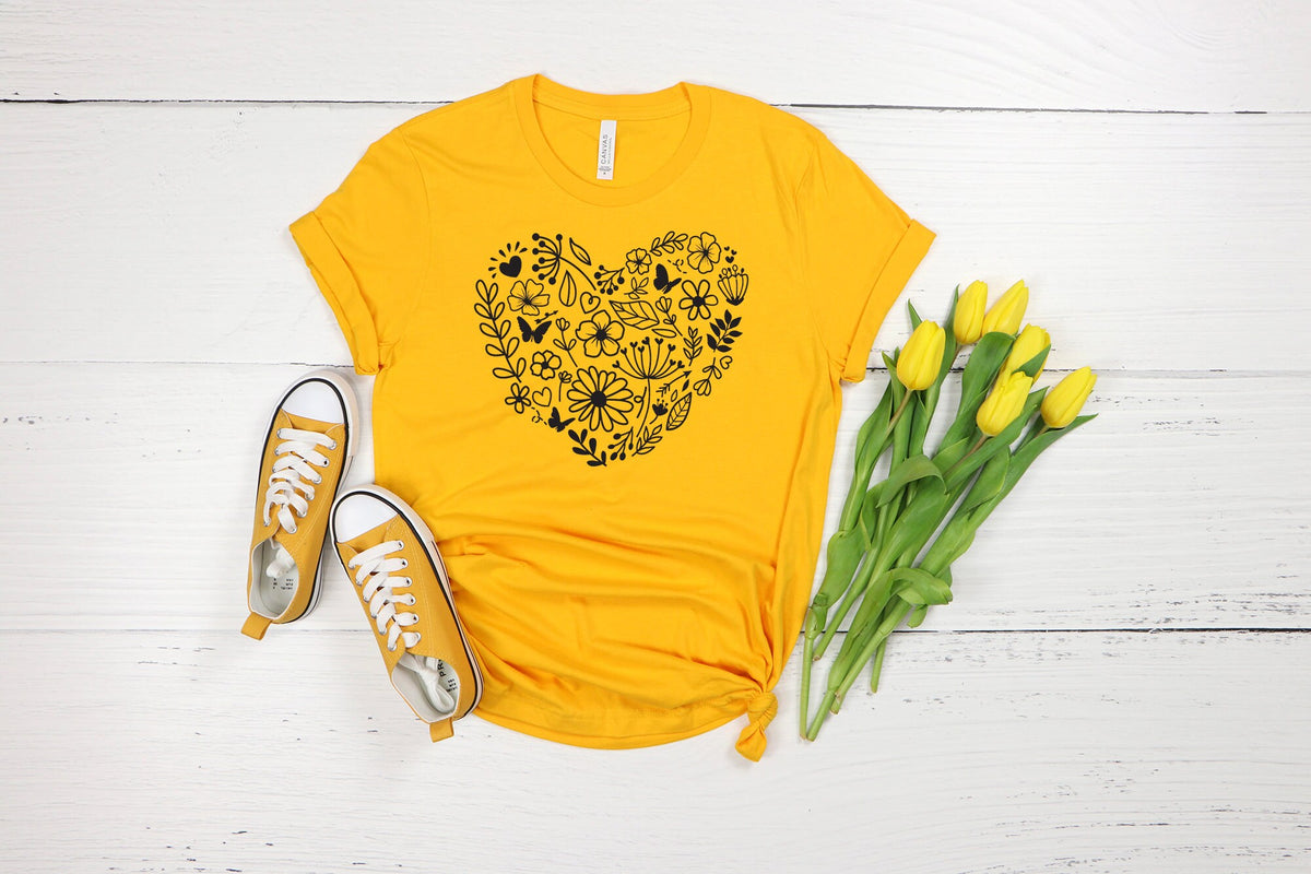 Flower Heart T-Shirt, Flower Shirt, Wildflowers T-Shirts,  Botanic Shirt, Plant Lady Shirt, Floral Shirt, Plant Mama Shirt, Botanical Shirt