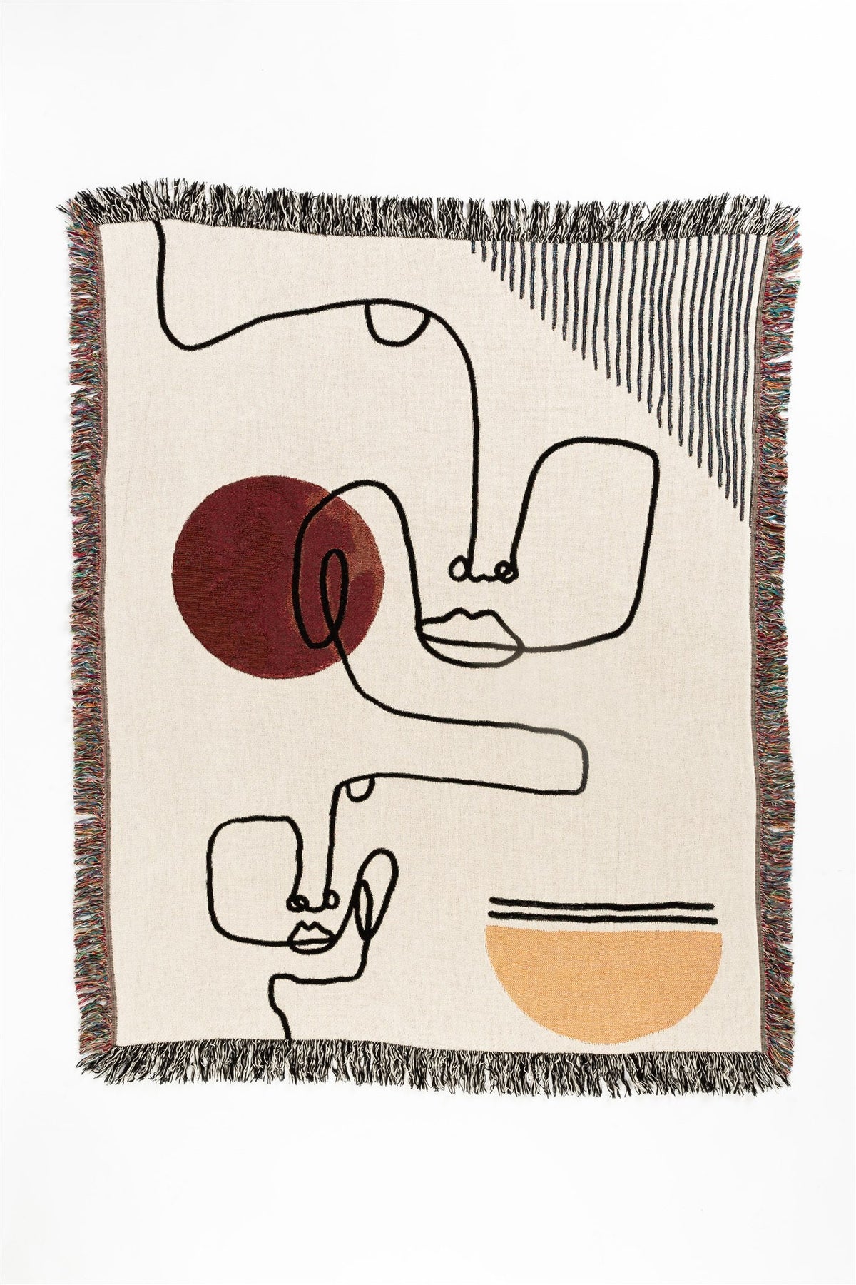 Warm Toned Home Accessory: 100% Cotton Personalized Throw Blanket, Abstract Line Faces Design