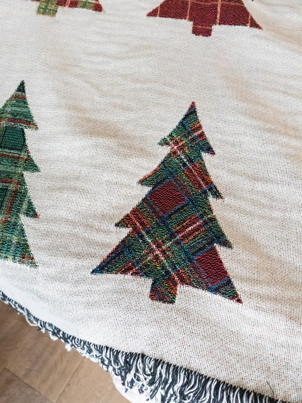 Plaid Trees Christmas Blanket: Woven Cotton Throw for Winter Decor, Gift for Him Her Mom Dad, Holiday Cozy Decor, Tartan, Farmhouse Xmas
